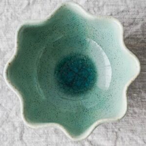 Anthropologie Scalloped Edge Crackled Finish Bowl In Seafoam RARE NWT